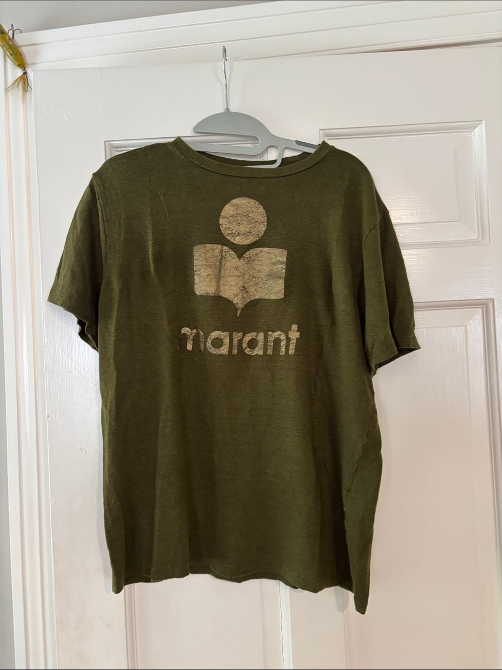Isabel Marant Etoile olive with metallic gold logo tee. Small